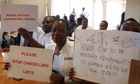 Senior doctors at Parirenyatwa general hospital in Harare, the Zimbabwean capital, protest over shortages of medicine and supplies