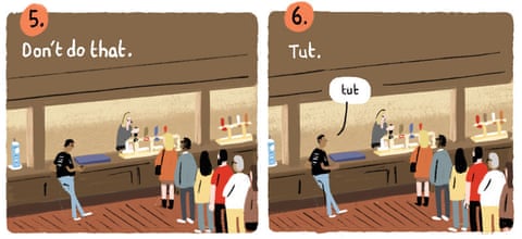 Pub etiquette – it's best to join the queue. By Stephen Collins, panel 4