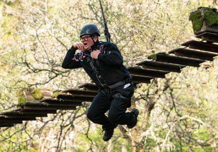 Alan Carr on the rickety bridge