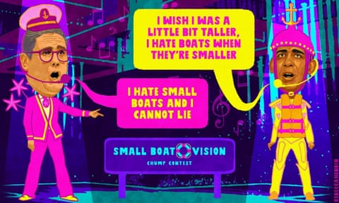 Rebecca Hendin on small boats and the Eurovision song contest – cartoon, panel 1