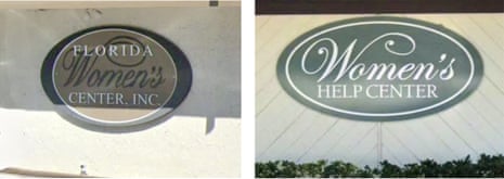 Logos for the recently shuttered Florida Women’s center, an abortion clinic in Jacksonville, and the Women’s Help center, a crisis pregnancy center located directly across the street, were remarkably similar.
