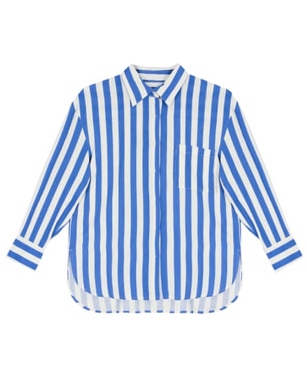 A bold blue and white striped shirt from Joanie Clothing