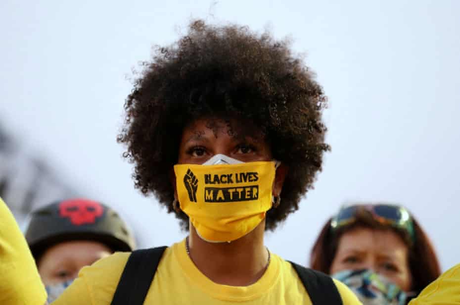 A protester joins a Black Lives Matter protest in Portland, Oregon.