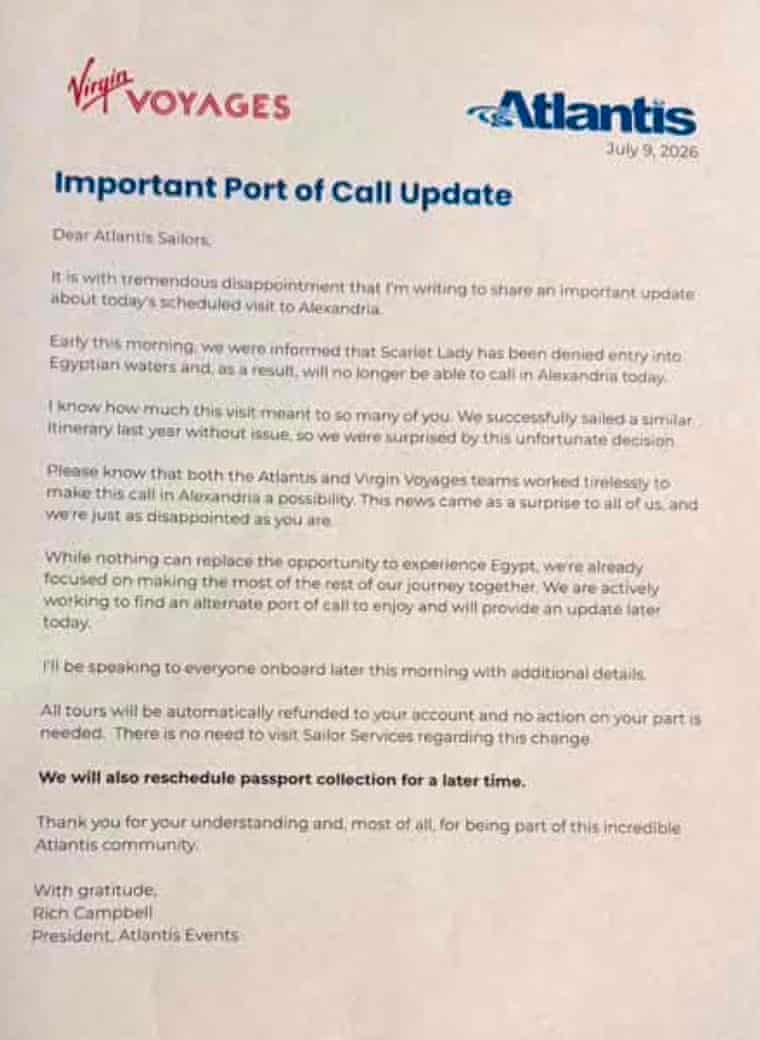 The letter addressed to passengers