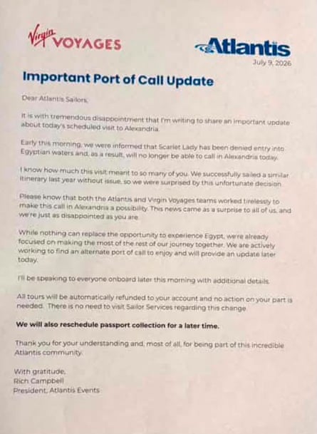 The letter addressed to passengers