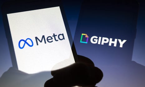 In-camera multiple exposure image shows logos of Meta and Giphy on smartphone