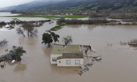 A home on agricultural land is seen amid flooding from the Salinas River in Salinas, California, US.