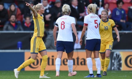 Sofia Jakobsson celebrates her goal against England in November