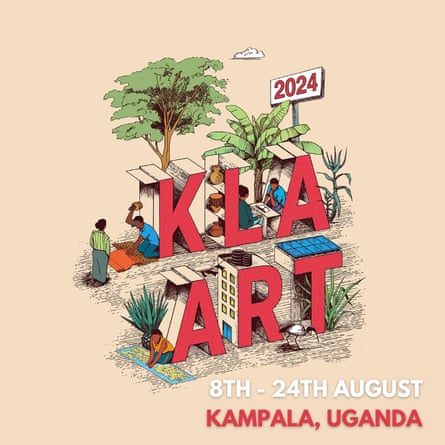 A poster for the KLA Art show, with the letters KLA ART written in red block script surrounded by trees and people.