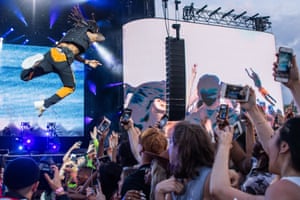 Swae Lee by Rae Sremmurd dives at the Wireless Festival.