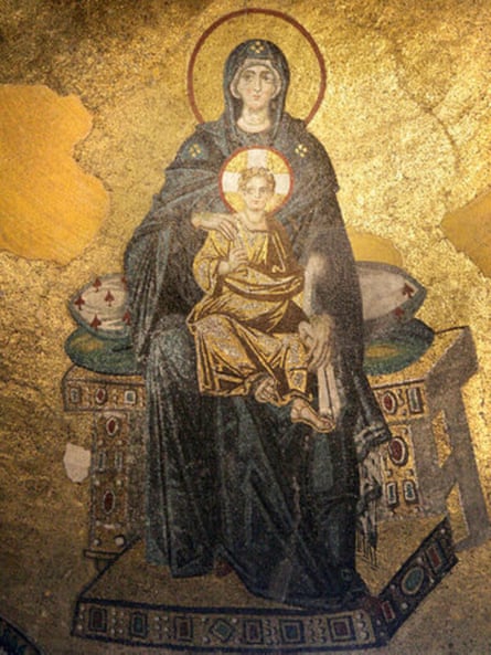 Mosaic of Mary and Jesus in the apse of the Hagia Sophia, Istanbul.
