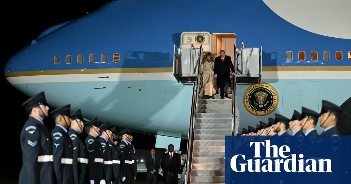 Donald Trump lands in UK for second state visit as protesters gather in Windsor
