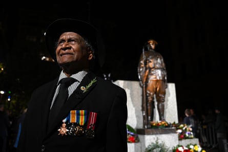 Uncle Ray Minniecon at Sydney’s dawn service on Saturday.