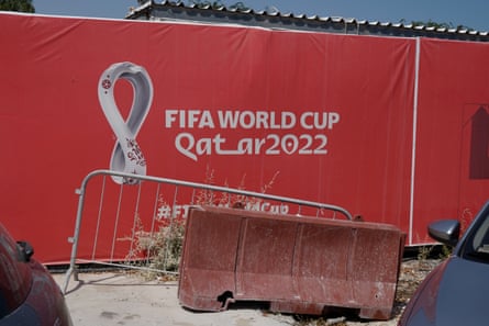 World Cup signage and bollards pictured in March 2023.