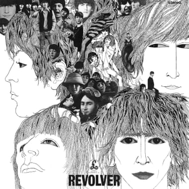 The feted cover of Revolver, designed by Klaus Voormann.