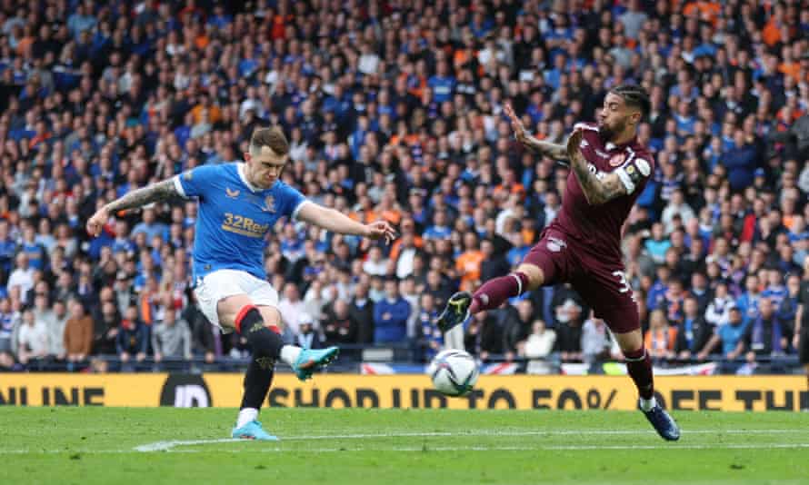 Rangers’ Ryan Jack scores the opening goal against Hearts.