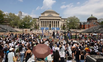 Protests continue on Columbia University campus in support of Palestinians<br>Students gather for a rally in support of a protest encampment on campus in support of Palestinians, despite a 2pm deadline issued by university officials to disband or face suspension, during the ongoing conflict between Israel and the Palestinian Islamist group Hamas, in New York City, U.S., April 28, 2024. REUTERS/Caitlin Ochs