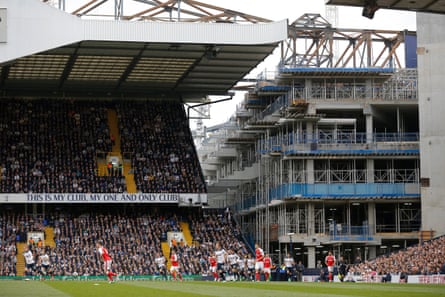 The new stadium taking shape in April 2017 as the current stadium hosts neighbours Arsenal for the last time.