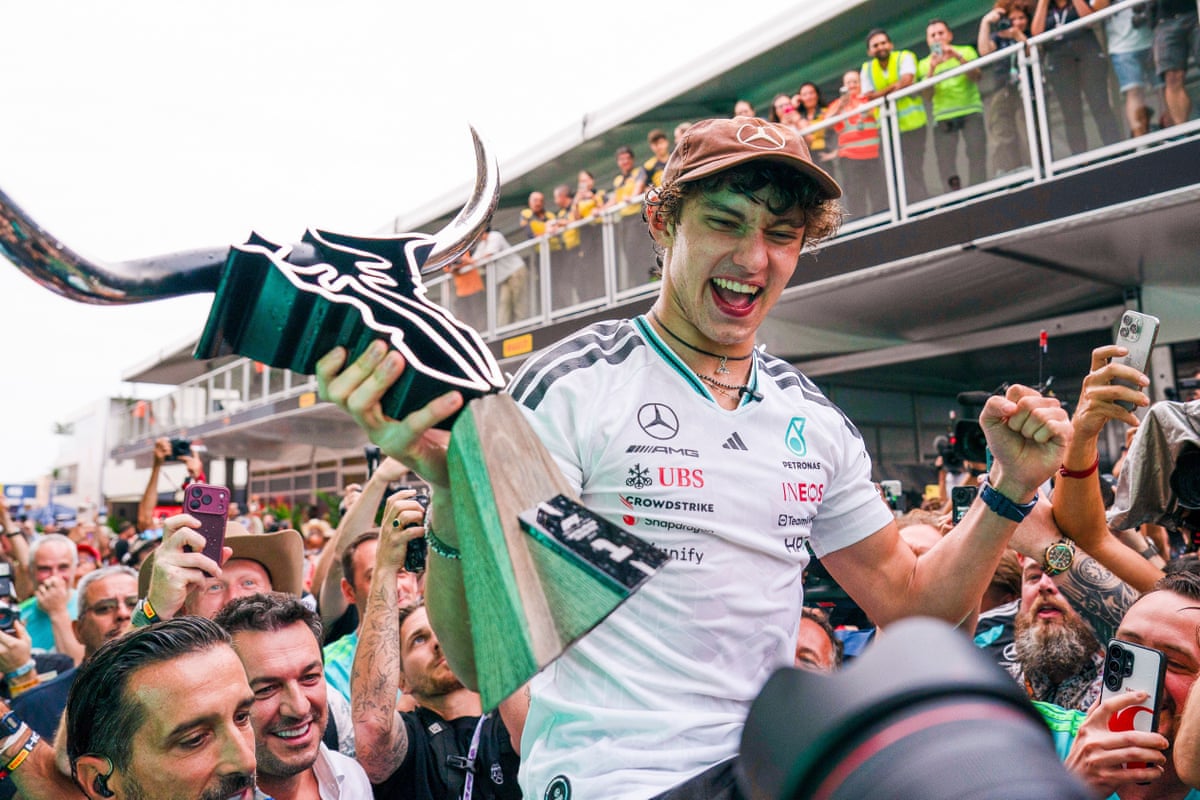 Kimi Antonelli celebrates his success in the US