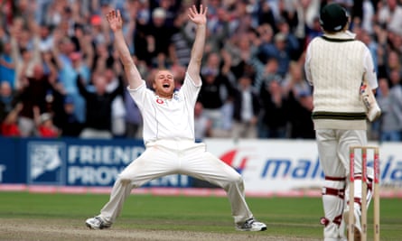 Andrew Flintoff celebrates after dismissing Australia’s Shane Warne during the Ashes series of 2005.