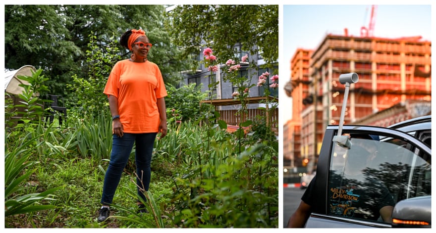 Left, Barber hopes the data from the heat mapping project will bring about action. Right, Francisco Casarrubias volunteers to collect information on heat inequality through a sensor.