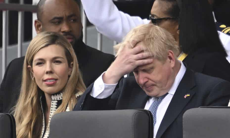 Boris and Carrie Johnson at the Platinum Jubilee Pageant in London, 5 June 2022. 