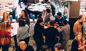People mingle at a Social Finance Inc event in San Jose, California.