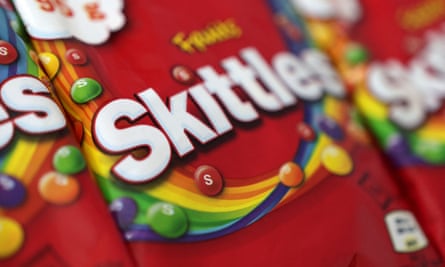 A package of Skittles candies.