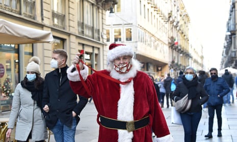 A Santa Claus on Sunday in Turin, Italy