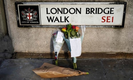 Floral tributes close to London Bridge following Friday night’s attack.