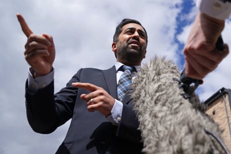 Humza Yousaf speaking to the media today.