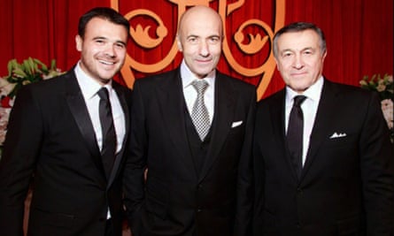 Igor Krutoy, centre, another one of Ilya Bykov’s clients, with Emin, left, and Aras Agalarov, at a birthday party for Aras Agalarov in November 2015.