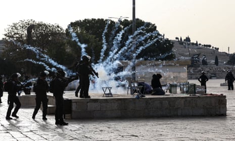 Israeli police outside the Masjid al-Qiblatain mosque in the al-Aqsa compound in East Jerusalem on Sunday
