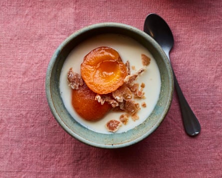 Ravneet Gill's poached apricots with almond cream.