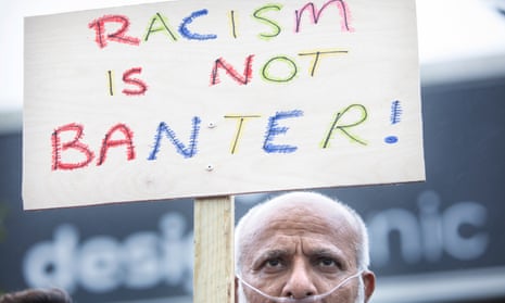 Azeem Rafiq’s father, Muhammed, at an anti-racism rally in support of his son outside Headingley