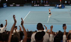 Stefanos Tsitsipas celebrates winning the second set.