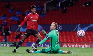 Marcus Rashford scores United’s second after racing clear on goal.
