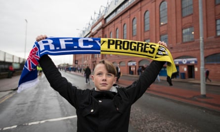 A Rangers fan before the Europa League first qualifying round match against Progrès Niederkorn of Luxembourg at Ibrox in June 2017