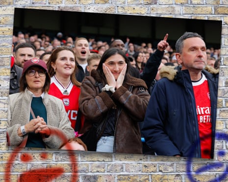 Arsenal fans feel the strain at the Etihad Stadium during their 2-1 defeat by Manchester City last Sunday