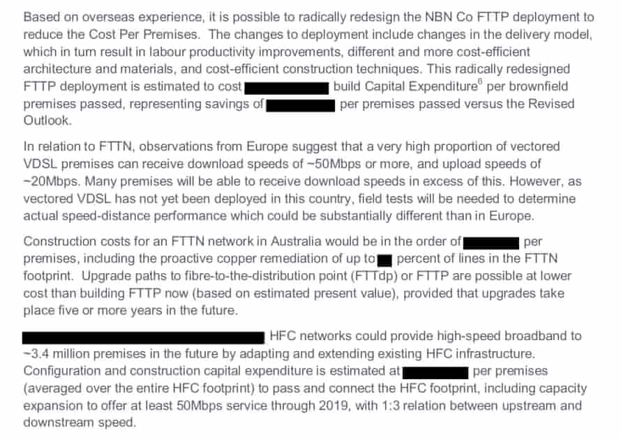 Redactions made in the NBN Co 2013 strategic review