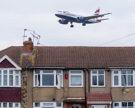 Heathrow Airport terminal buildings and runways aerial view
