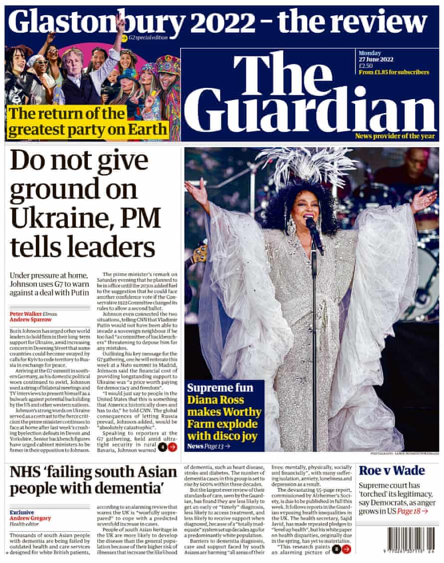 Guardian front 27 June