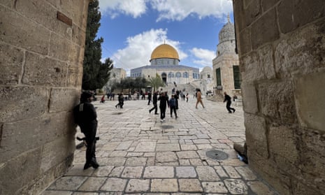 A view from the surroundings of al-Aqsa mosque compound as Israeli police set up checkpoints around the Old City of East Jerusalem, on 8 March 2024.