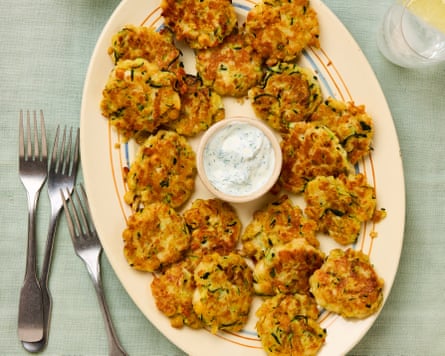 Rukmini Iyer’s halloumi zucchini and chickpea fritters.