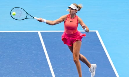 Katie Boulter plays a shot during the Pan Pacific Open women’s semi-final match