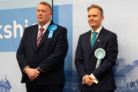 Scottish Conservative candidate Richard Nelson (left) and Reform UK candidate Ross Lambie (right) as the results were announced.