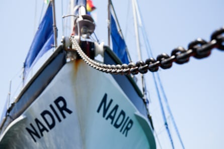 Closeup of the prow of the Nadir and its mooring chain.