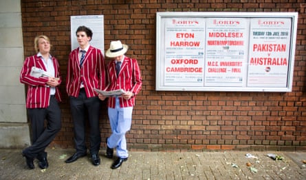 Pupils at Lord’s for the Eton v Harrow cricket match at the ground.