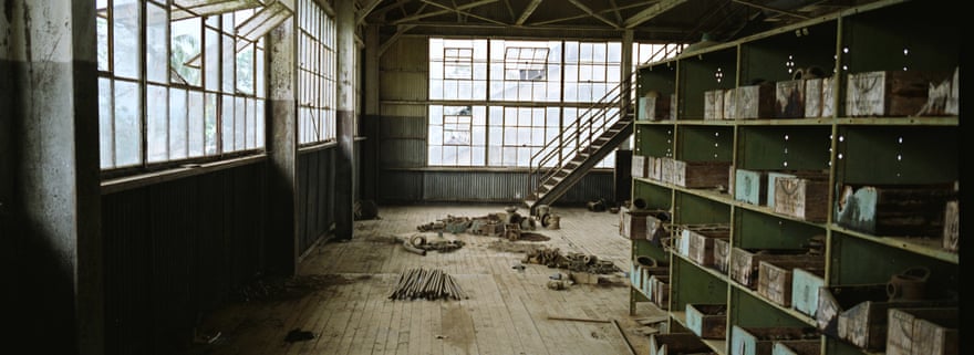 Interior of a derelict rubber factory, Fordlandia