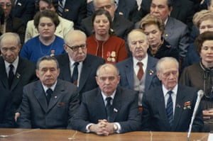 March 7, 1985. Mikhail Gorbachev, center, attends the International Women’ s Day Gala at the Bolshoi Theatre in Moscow.